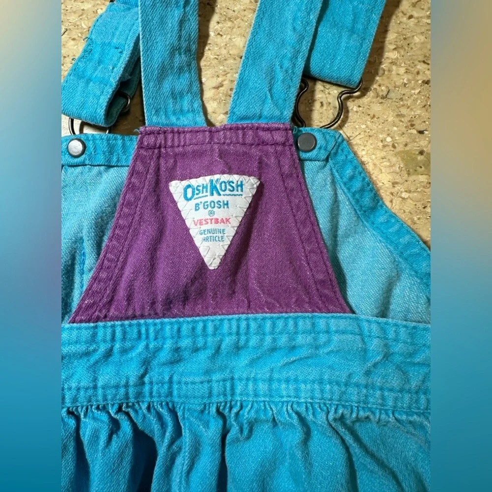 VTG 90s Oshkosh B'Gosh Overalls Blue‎ Purple Bird USA Colorblock Sz 6 RARE